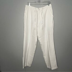 Tasso Elba Spa 100% Linen Pants Women Medium Flap Pockets White Drawstring